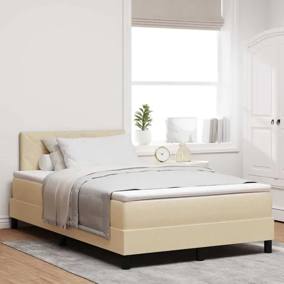 vidaXL Box spring seng med hovedgærde, Creme, 120 x 200 cm