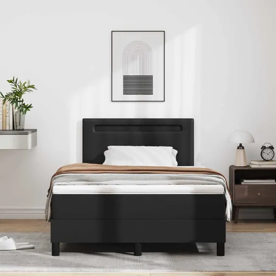 vidaXL Boxspring Seng med Madras, Sort 120 x 200 cm, Kunstlæder