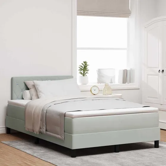 vidaXL Boxspring Seng med Madras Lysegrå 120x190 cm Fløjl