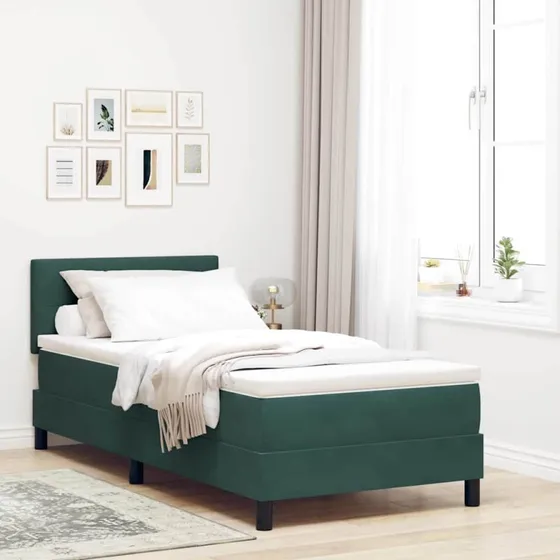 vidaXL Boxspring Seng Mørkegrøn 90 x 200 cm med Fløjl