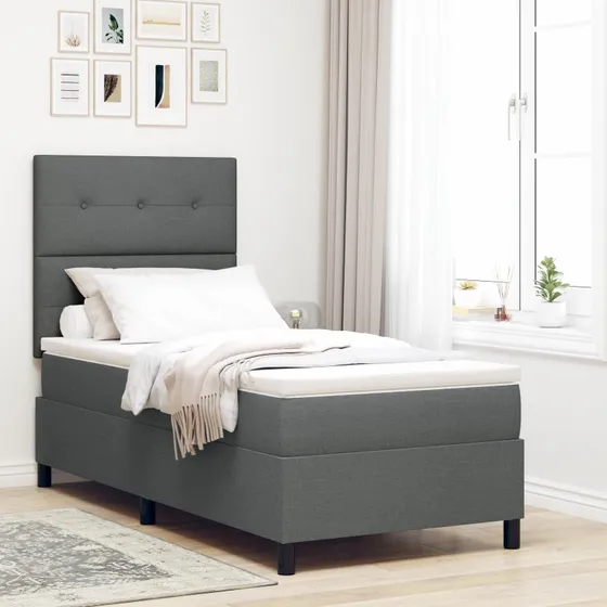 Box Spring Seng Med Madras, Mørkegrå, 90x200 cm
