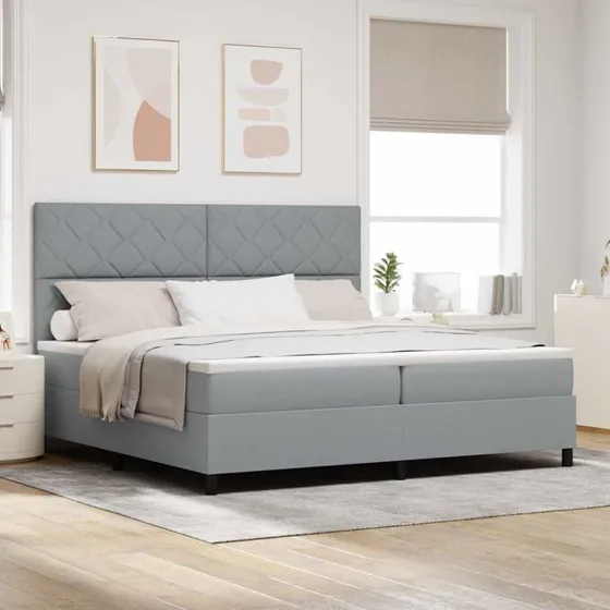 vidaXL Boxspring Seng med Madras Lysegrå 200x200 cm