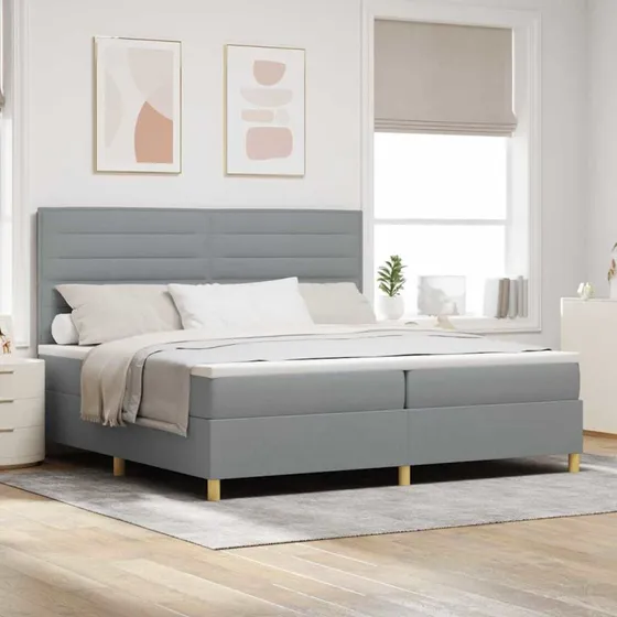 vidaXL Box Spring Seng med Hovedgærde Lysegrå 200x200 cm Stof