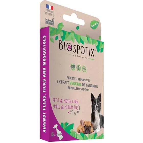 Biospotix Spot On - Loppe & Flåt pipetter til hunde <20 kg (5x1 ml)