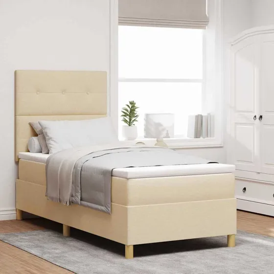 vidaXL Box spring seng med madras Creme 100 x 200 cm Stof