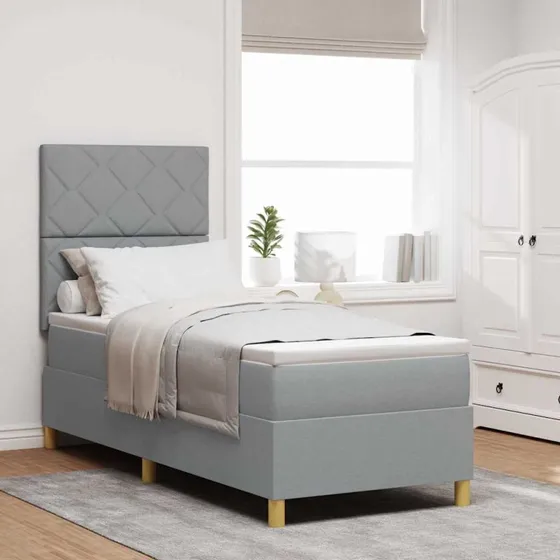 vidaXL Box Spring Seng med Hovedgærde Lysegrå 80x200 cm Stof