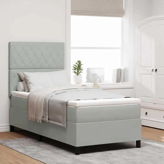 vidaXL Boxspring Seng med Madras Lysegrå 100x200 cm