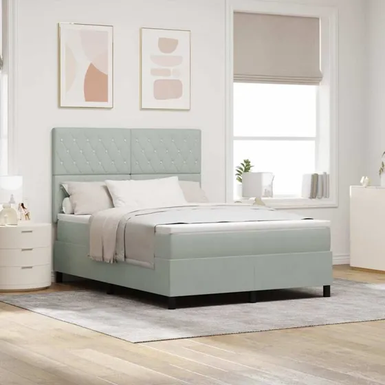 vidaXL Box Spring Seng med Madras Lysegrå 140x200 cm Fløjl
