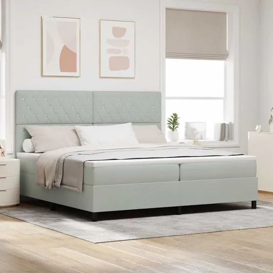 vidaXL Boxspring Seng med Madras Lysegrå 200x200 cm