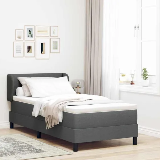 vidaXL Boxspring Seng med Madras Mørkegrå 90 x 190 cm Stof