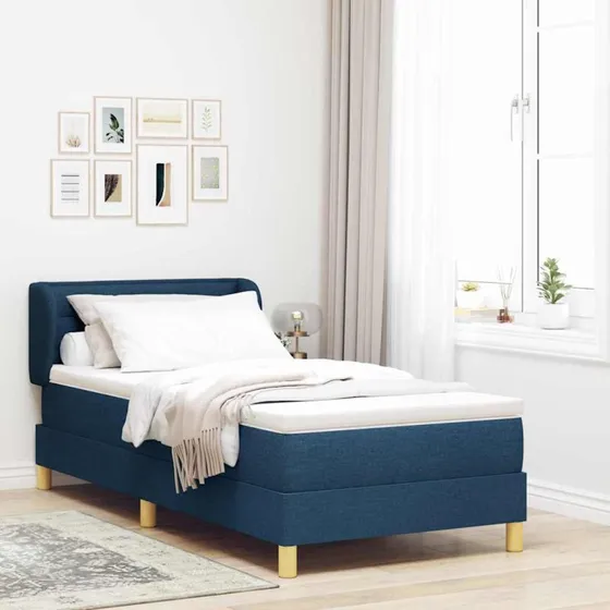 vidaXL Boxspring seng med madras og hovedgærde, blå, 100x200 cm