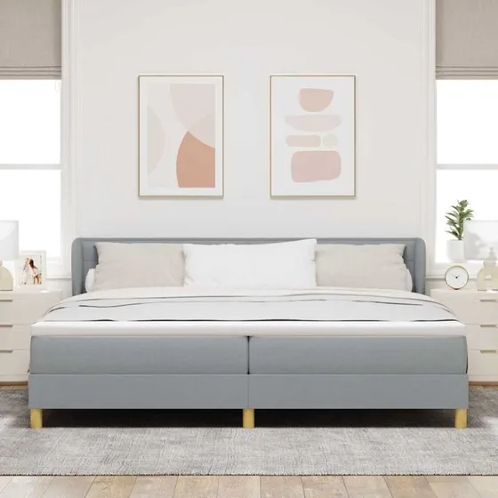 vidaXL Box spring seng med madras Lysegrå 200x200 cm Stof