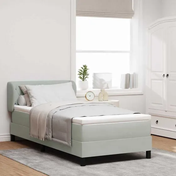 vidaXL Box Spring-seng 90 x 200 cm Lysegrå med mørkegrå hovedgærde