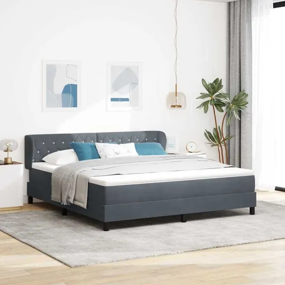 vidaXL Box Spring-seng 180x200 cm mørkegrå fløjl med justerbar gavl