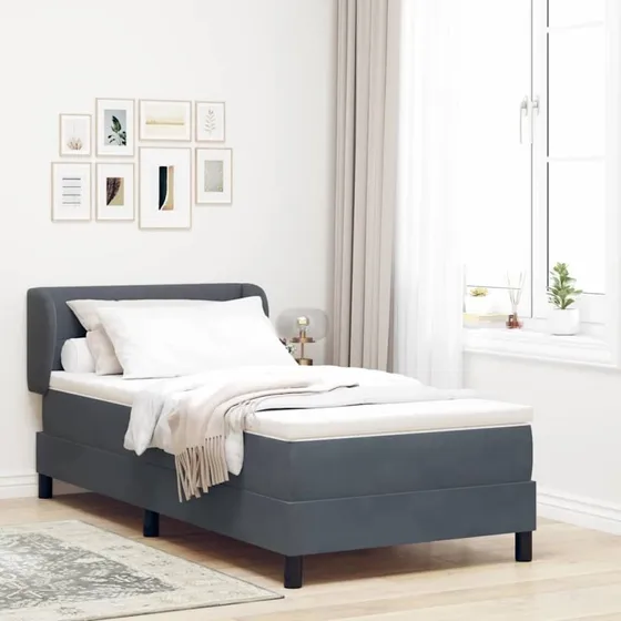 vidaXL Box Spring-seng 90x190 cm mørkegrå fløjl med justerbar gavl