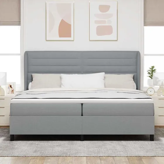 vidaXL Box spring seng med madras Lysegrå 200x200 cm Stof