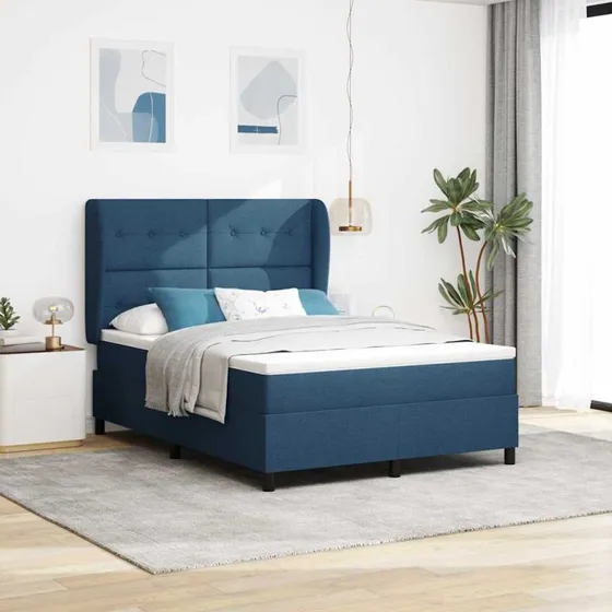 vidaXL Box spring seng med madras og hovedgærde, blå, 140 x 190 cm