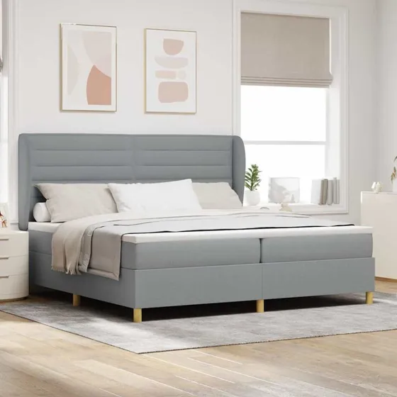 vidaXL Box spring seng med madras Lysegrå 200x200 cm Stof