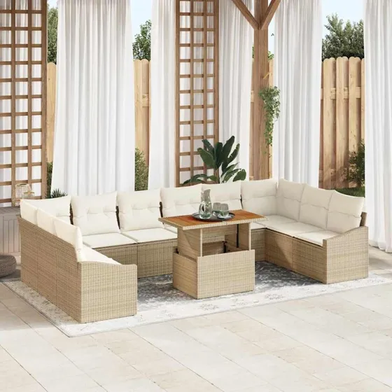 vidaXL Have Spisebordssæt 11 stk Beige/Creme 100x55x73 cm