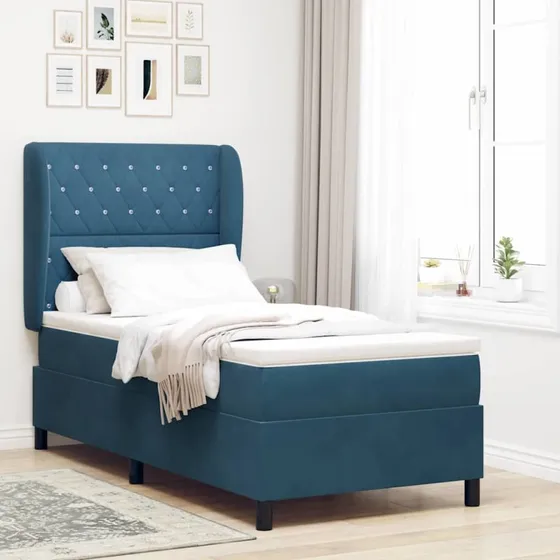 vidaXL Boxspring seng med madras, mørk blå, 200 x 90 cm