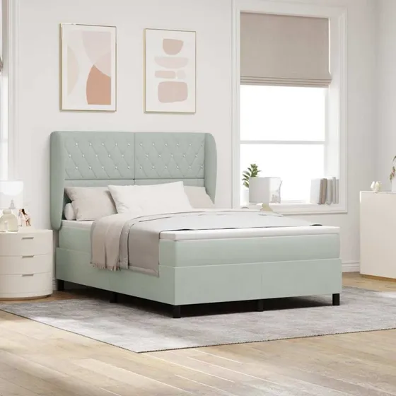 vidaXL Boxspring Seng med Madras Lysegrå 190x140 cm Fløjl