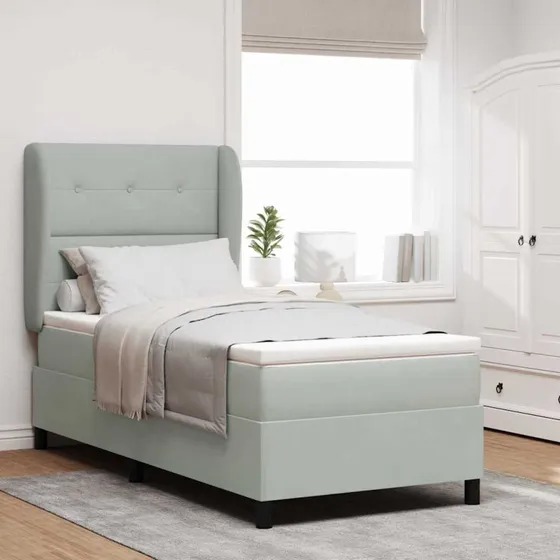 vidaXL Boxspring-seng med madras, lysegrå, 190 x 90 cm