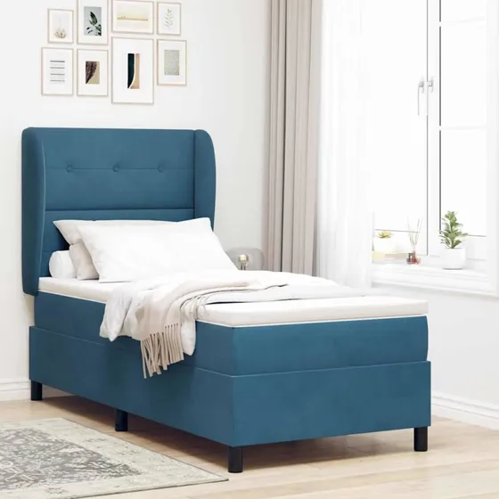 vidaXL Boxspring-seng med madras, mørk blå, 200 x 90 cm