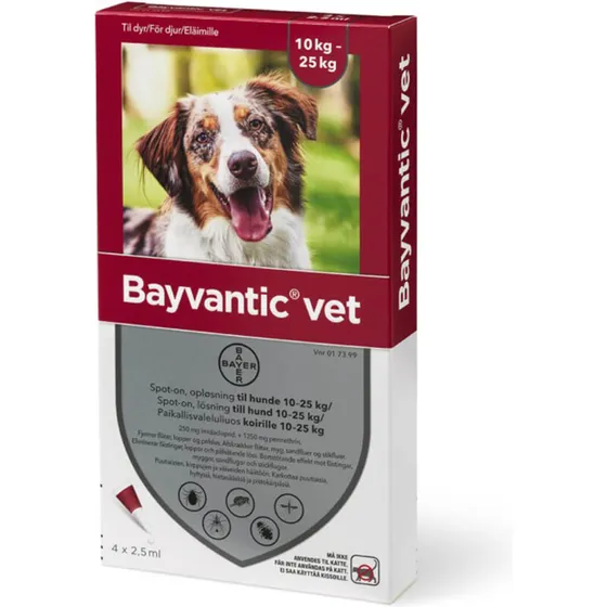 Bayvantic Vet hund 10–25 kg (4 pipetter, 2,5 ml)