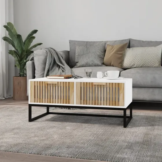 vidaXL sofabord 80x40x35 cm konstrueret træ og jern hvid