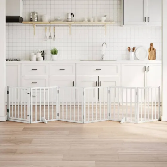 vidaXL Hundelåge 6 paneler 300 cm foldbar hvid