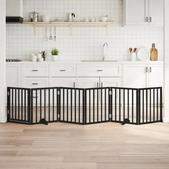 vidaXL Hundelåge 6 paneler 300 cm foldbar sort