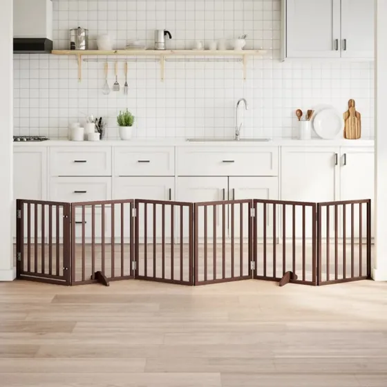 vidaXL Hundelåge 6 paneler 300 cm foldbar brun