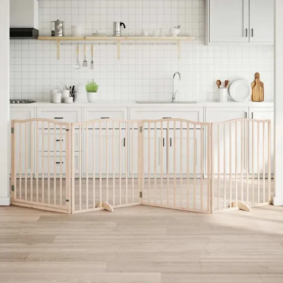 vidaXL Hundelåge med dør 4 paneler 320 cm poppeltræ