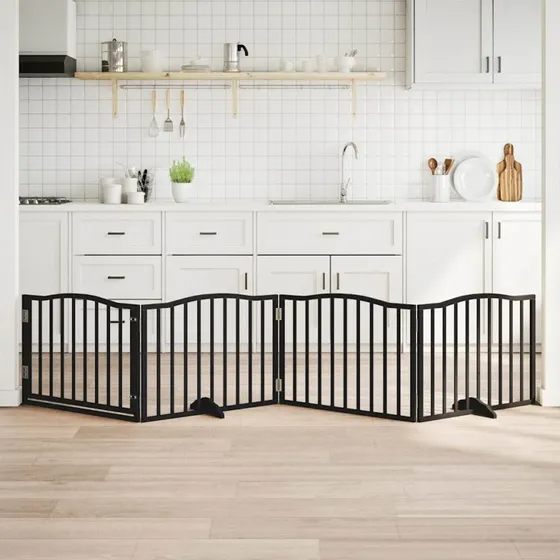 vidaXL Hundegitter med dør, foldbar, 4 paneler, 320 cm, sort