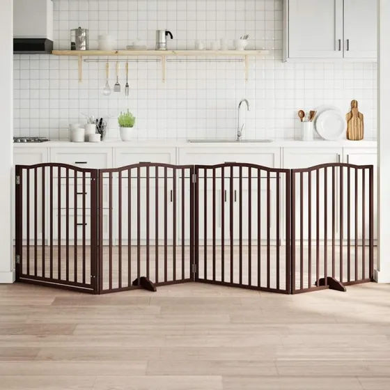 vidaXL Hundelåge 4 Paneler 320 cm Foldbar Poppeltræ Brun