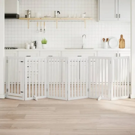 vidaXL Hundelåge 6 Paneler 300 cm Foldbar Hvid Poppeltræ