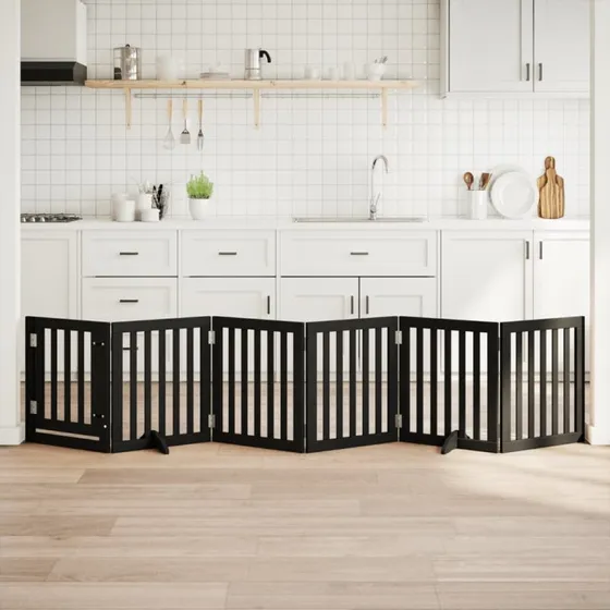 vidaXL Hundelåge 6 paneler 300 cm foldbar sort
