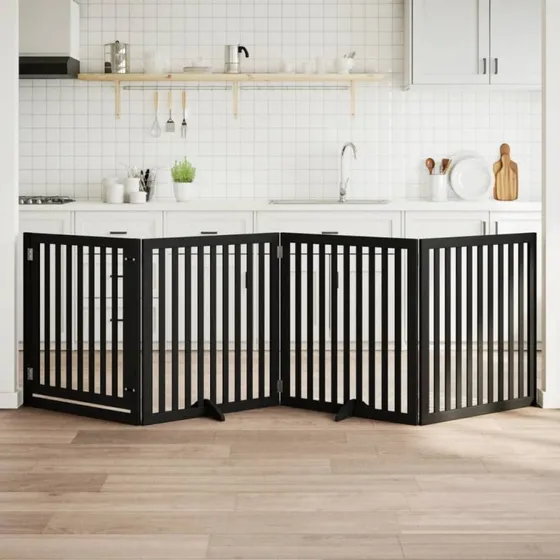 vidaXL Hundelåge 4 Paneler 300 cm Foldbar Poppeltræ Sort