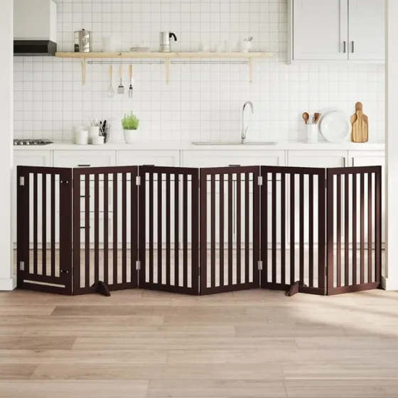 vidaXL Hundelåge 6 paneler 300 cm foldbar brun
