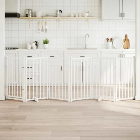 vidaXL Hundelåge 6 Paneler 300 cm Foldbar Massivt Gran Hvid
