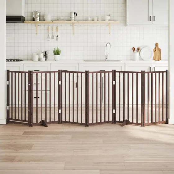 vidaXL Hundelåge 6 Paneler 300 cm Foldbar Massivt Gran Brunt