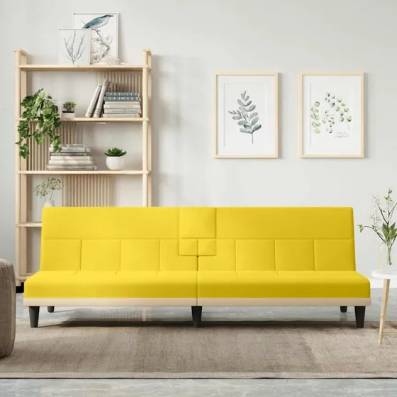 vidaXL Sovesofa med Kopholdere Lysegul