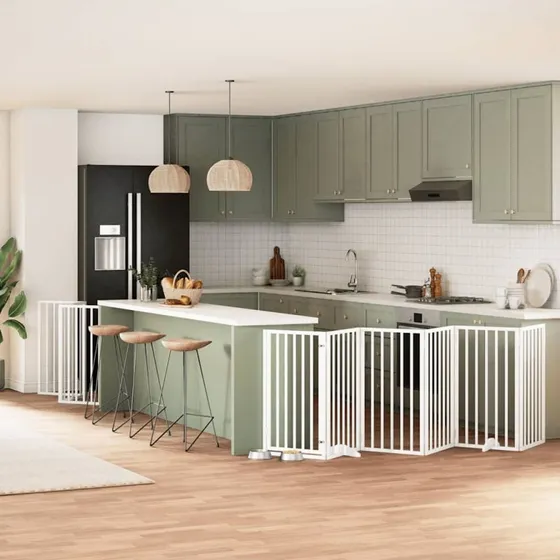 vidaXL Hundelåge 12 paneler 600 cm foldbar hvid