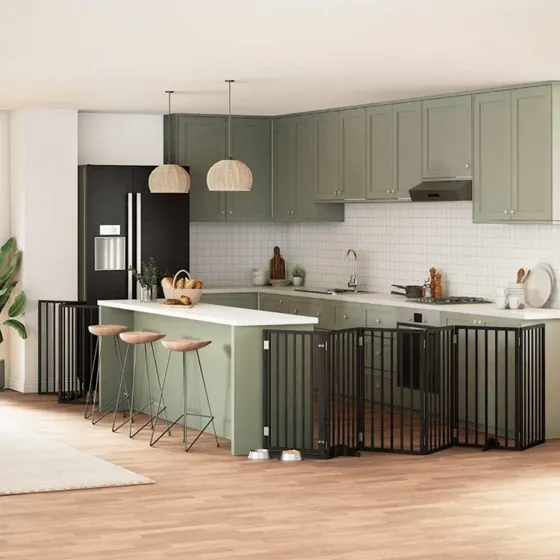 vidaXL Hundelåge 9 paneler 450 cm foldbar sort