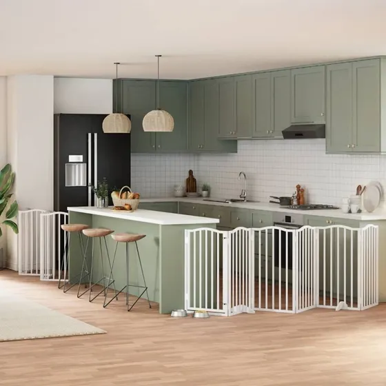 vidaXL Hundelåge 12 paneler 600 cm foldbar hvid