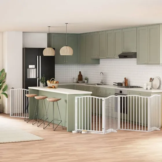 vidaXL Hundelåge 8 paneler 640 cm foldbar hvid