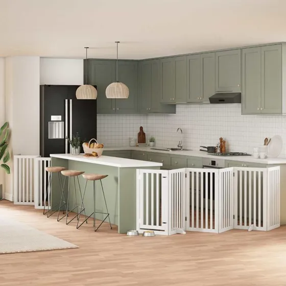 vidaXL Hundelåge 15 paneler 750 cm foldbar hvid