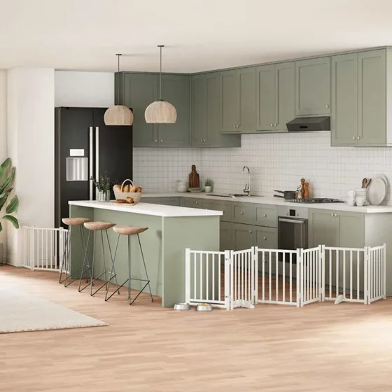 vidaXL Hundelåge 9 paneler 450 cm foldbar hvid