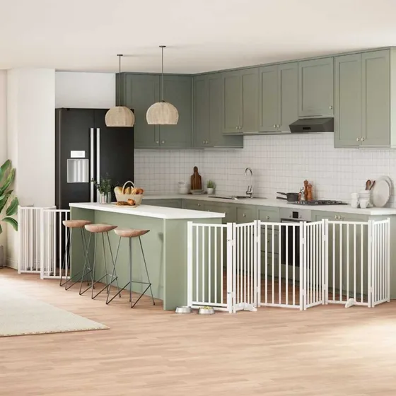 vidaXL Hundelåge 15 paneler 750 cm foldbar hvid