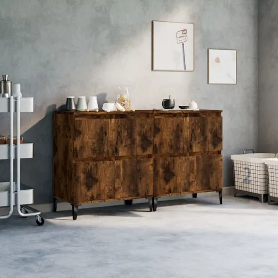 vidaXL Skænke 2 stk. 60x35x70 cm røget egetræsfarve konstrueret træ